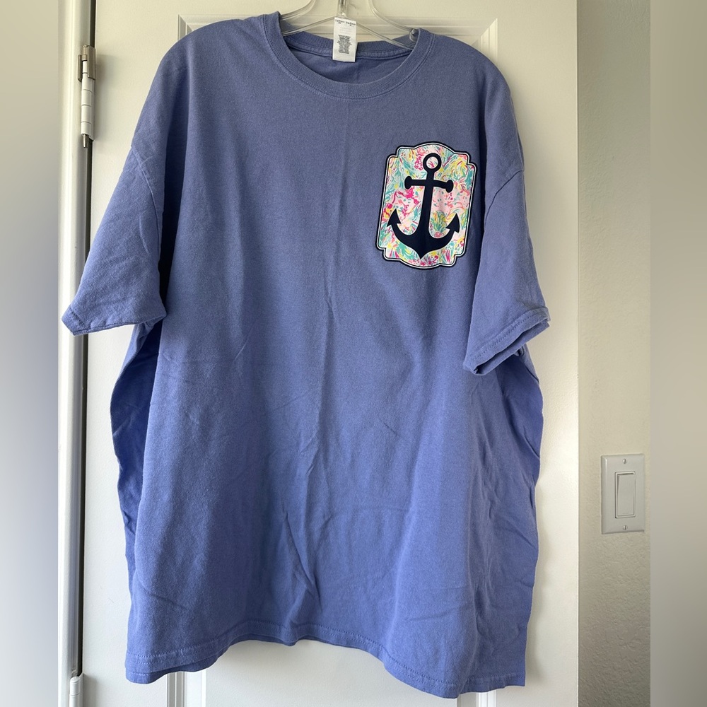 💚Gildan Blue Short Sleeve Tee with Anchor Design - Cape May NJ - Plus Size